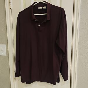 L.L. Bean Men's Long Sleeve Collared Polo Shirt Burgundy Large Regular